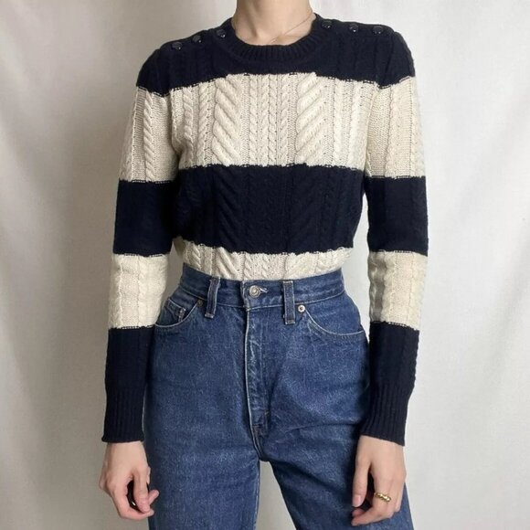 J. Crew Cable Knit Wool Sweater Women's Small Navy Blue - Picture 7 of 7